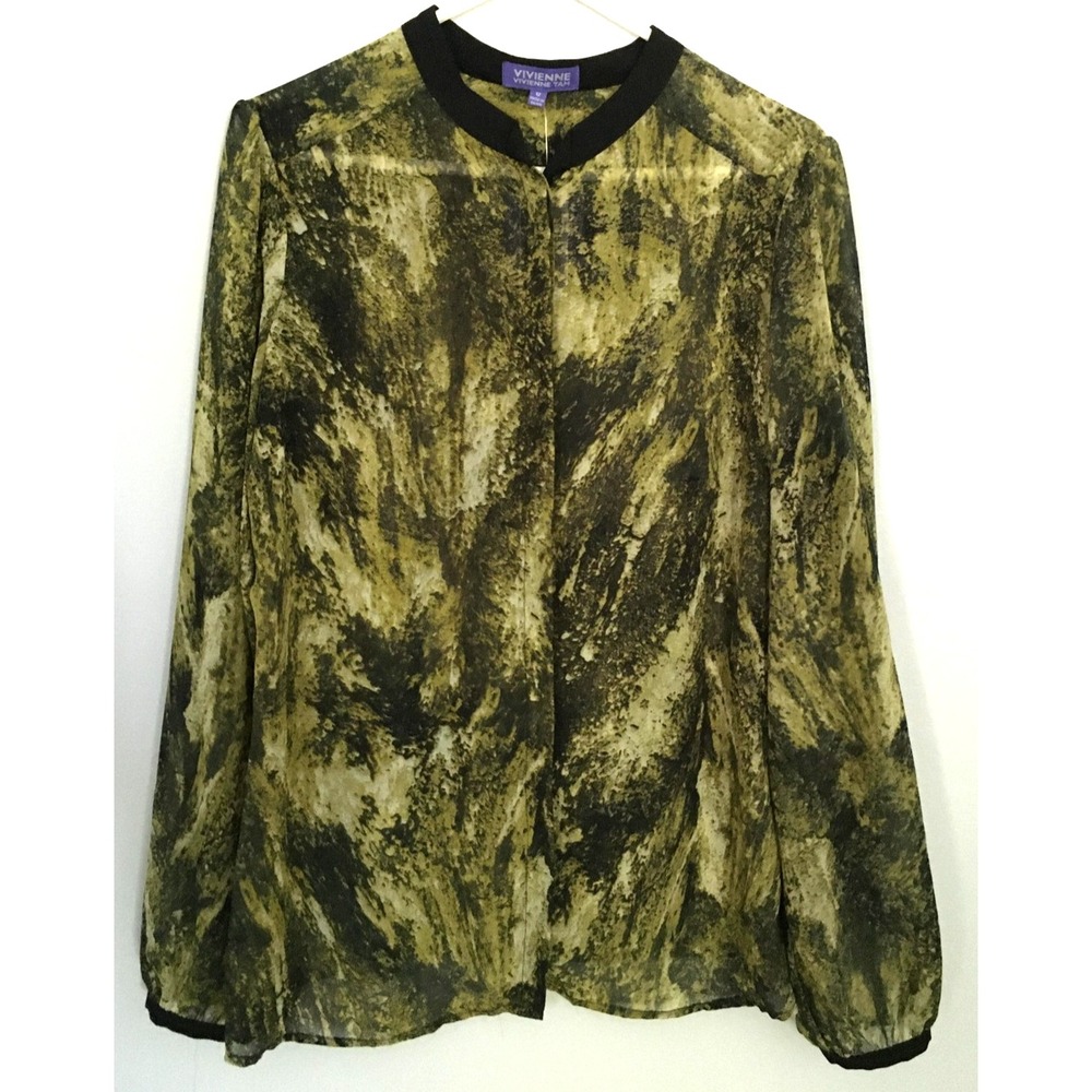 Vivienne Tam Blouse‎ Women 12 Sheer Chiffon Abstract Concealed Button Up NWT